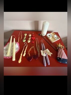 Farmhouse/Primitive Candle Bundle/2 Ceramic Ascent Holders/brass candle snuffer